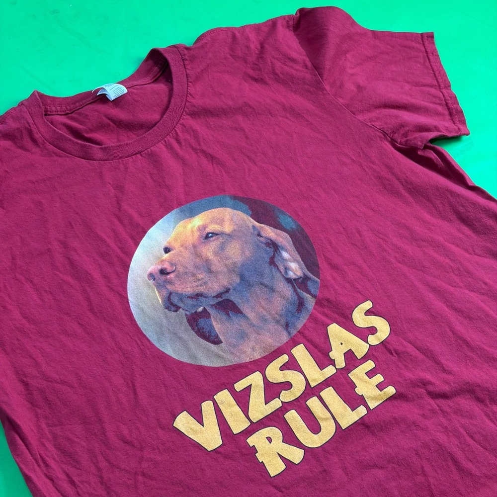 Vizslas Rule Graphic T-Shirt Mens XL Maroon Cotton Sporting Dog Breed Fan Tee